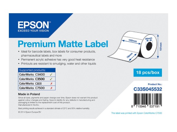 EPSON Etikettenrolle, Normalpapier, 102x76mm